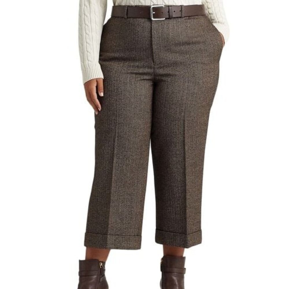 NWT Ralph Lauren Petite Herringbone Wide Leg Cropped Pants 18W